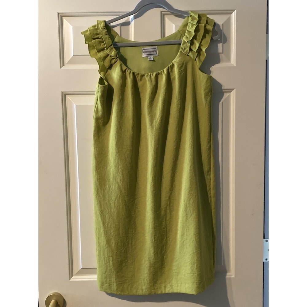 Vintage Karin Stevens Women's Green Sheath Dress Ruffle Sleeve Size 6